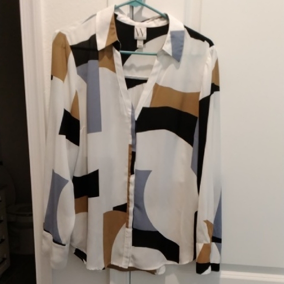 Worthington Tops - Worthington Color Block Button Down Shirt White Black Tan Gray